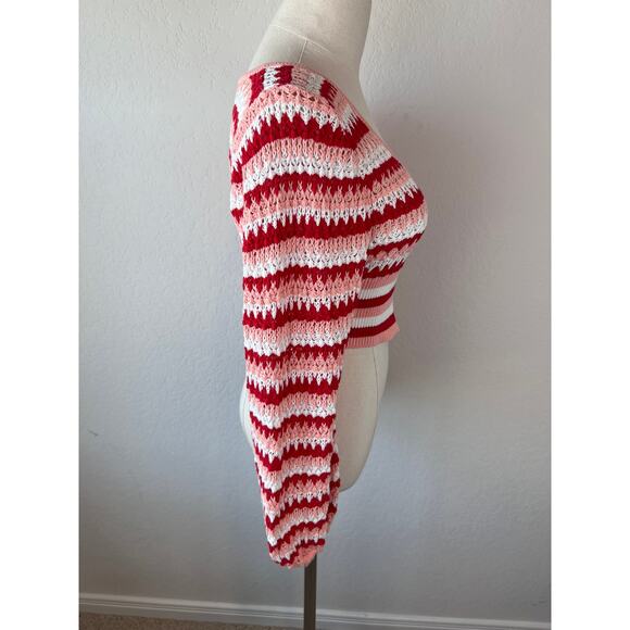Altar'd State Pink Striped Cropped Crochet Sweater Cotton size XS - Picture 5 of 9